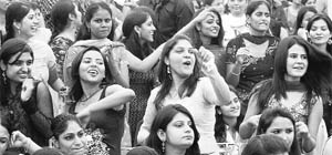 Students in a jubilant mood during a freshers’ party at the Sahibzada Ajit Singh Institute of Information Technology and Research in Mohali on Wednesday.