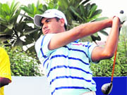 Gaganjeet Bhullar plays a shot during the Haryana Open 2010 PGTI event at the Panchkula Golf Club on Wednesday.
