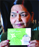 Usha Rani, who is implanted with the new pacemaker, at a press conference in New Delhi on Wednesday.
