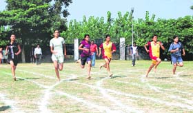 Students participate in a two-day Mahatma Hans Raj Aryan Zonal Athletics Tournament at Jagjeetpur in Haridwar