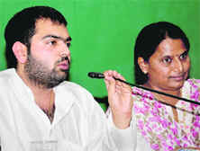 Haryana Youth Congress president Chiranjeev Rao at a press conference in Chandigarh on Wednesday. Also seen in the picture is Haryana Youth Congress in charge Usha Naidu.