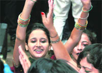 Girls revel during a freshers’ party at Guru Nanak Dev Engineering College