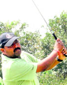 Vijay plays a shot during the Haryana Open PGTI event at the Panchkula Golf Club in Chandigarh on Thursday