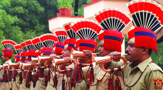 Delhi police personnel at the Police Commemoration Day parade at New Police Lines in New Delhi