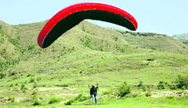 Paragliding training in progress in the Sour Valley in Pitthoragarh district.