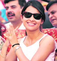 Shooter Heena Sidhu at a function in Banur on Friday.