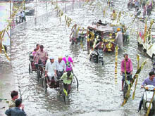 A flooded road near Domoria Bridge in Ludhiana