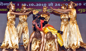Artistes exhibit their skills at a cultural function in Gurgaon. 