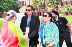 Bollywood actor Chandrachur Singh interacts with guests on the Doon School campus