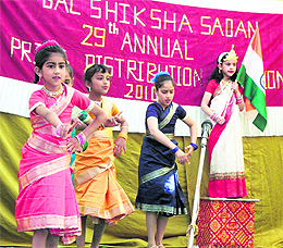 Students stage a play, Jai Bharti, at Bal Shiksha Sadan in Mussoorie on Sunday.