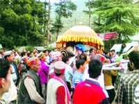Maheshwar Singh, former MP, during a palanquin yatra in Kullu.