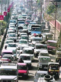 A traffic jam in Srinagar