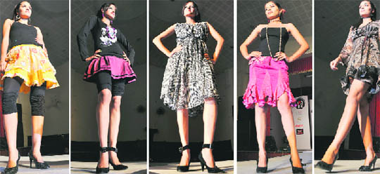 Models display creations of PIFT students during a fashion show in Ludhiana on Saturday