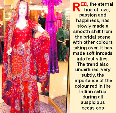 A mannequin dressed up in red on display in front of a shop in Ludhiana.