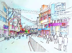 A sketch of the current status of the main road leading to the Golden Temple.