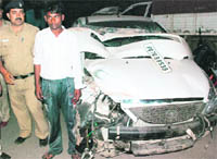 The accused in police custody at Phase I, Industrial Area, Chandigarh, on Monday. 