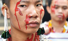 People from Nagaland hold a peaceful protest march, seeking political maturity and sincerity from the Central government, in New Delhi on Monday. 