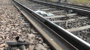 The tracks on which the bodies of Saminder Arora (inset) and his wife were found.