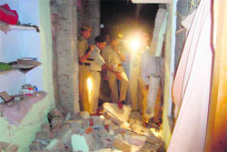 A view of the site at a madrasa in Jind where a blast took place on October 18, 2009. 
