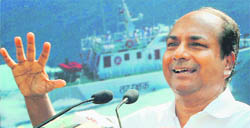 Defence Minister AK Antony addresses the media after attending the 29th Coastguard commanders conference in New Delhi on Monday.