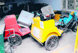 Dumped soleckshaws lie in the basement of the municipal corporation building at Sector 17, Chandigarh