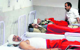 Injured CRPF jawans get treatment at the GMCH in Jammu on Tuesday.