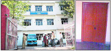 An outside view of the Forensic Science Laboratory in Jammu; and (right) a locked room at the Forensic Science Laboratory.