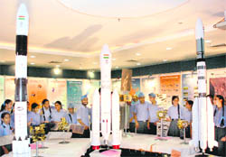Students at an exhibition on India in Space organised by Isro in Panchkula 