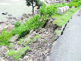 A damaged section of the Nainital-Almora road