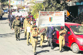NCC cadets hold an awareness rally against smoking in Shimla on Wednesday