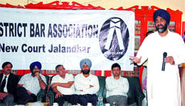 Manpreet Badal adresses advocates in Jalandhar on Wednesday