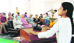 A student speaks at an inter-college debate at Khalsa College, Civil Lines, Ludhiana, on Wednesday