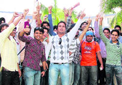 Students raise slogans against the fee hike in Ludhiana on Wednesday
