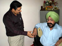 Dr Naresh Pruthi, chairman of the Saint Sahara Group of Institutions, tries to convince Dr DS Sidhu, the registrar of the Baba Farid University of Health Sciences, before the counselling of the fresh batch of BAMS at the college in Kot Shamir village on Thursday. 