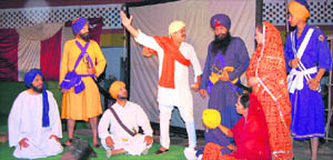 Artistes enact a play on Baba Banda Bahadur at Farooka Khalsa School, Ambala Cantonment.