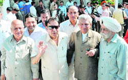A delegation of Congress leaders come out of the Government Guest House in Jammu on Thursday after meeting the interlocutors