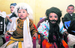 Tiny tots of Holy Step Montenssori School ready to perform at their school annual day programme in Dehradun on Friday. 