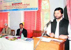Uttarakhand Minister for Parliamentary Affairs and Planning Prakash Pant addresses a workshop in Dehradun on Friday