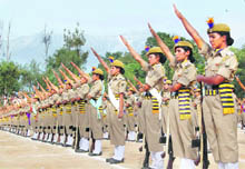 Women recruits from the newly raised 5th Indian Reserve Battalion at the passing out parade in Dharamsala on Friday.