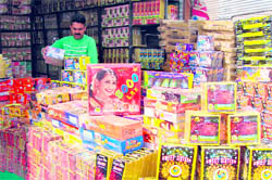 All Set for Diwali: A stall of fire-crackers at Parade Ground in Jammu on Friday