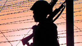 A securityman guards the LoC in Akhnoor sector of Jammu and Kashmir.