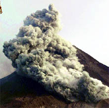 Mount Merapi spews volcanic ash as seen from Kaliadem on Friday.