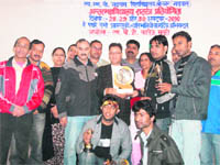 The DAV PG College Dehradun team with trophy of the Inter-College Chess Tournament in Mussoorie on Saturday. 