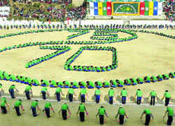 Students of TCV School perform during the golden jubilee function in Naddi near McLeodganj on Saturday