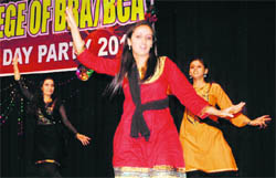 Students perform during a freshers party at JK College of BBA/BCA in Jammu