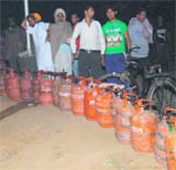 A long queue for LPG in Doraha on Friday night.