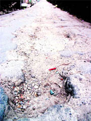 The pathetic condition of the road near the telephone exchange in Mussoorie