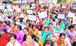 Gorkhali Sudhar Sabha women hold a protest at the Gandhi Park, Dehradun, on Saturday
