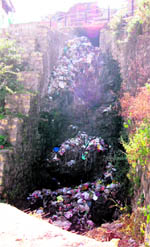 Plastic waste lying in an open drain at Butcher Khana in Mussoorie