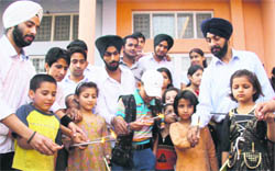 Children celebrate Divali at Bal Bhawan in Jammu on Sunday